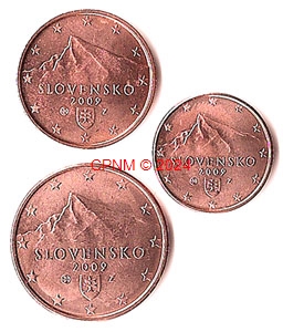 SLOVAQUIE 2009 les 3 cuivrées de 1 2 5 cents neuves 